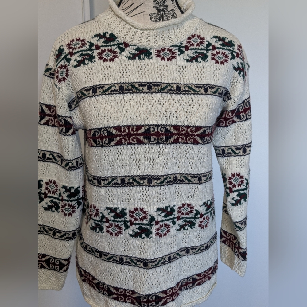 Great Lakes Country Vintage Sweater | Cream Knit Folk Eagle Pattern | Women’s S - Picture 4 of 5